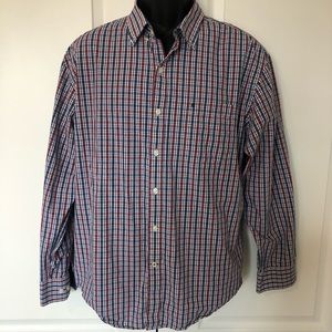 IZOD DRESS SHIRT Red White Blue Check Plaid XL EUC